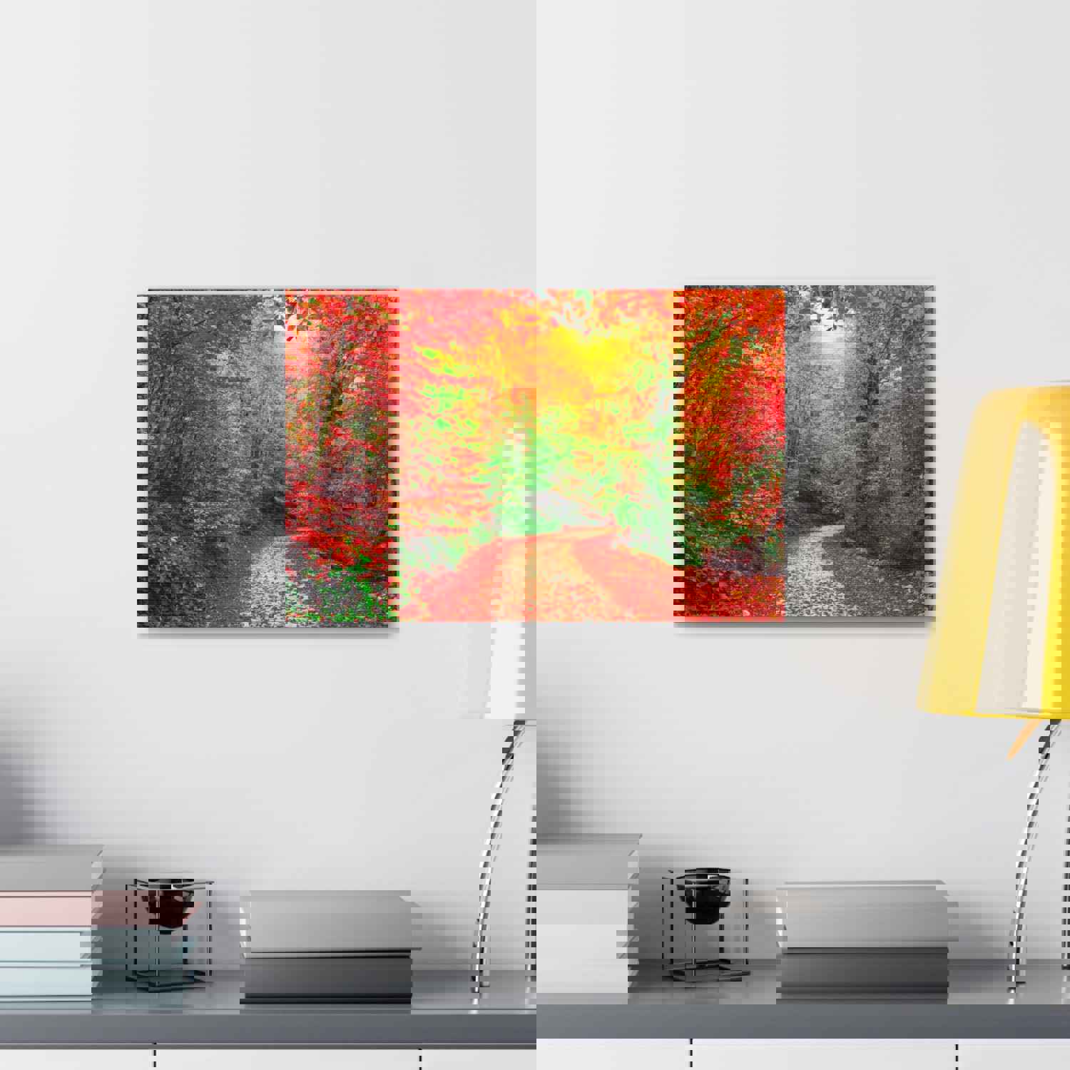 Colorful Trees Footpath Road Flower Canvas Wall Art for Home Decor