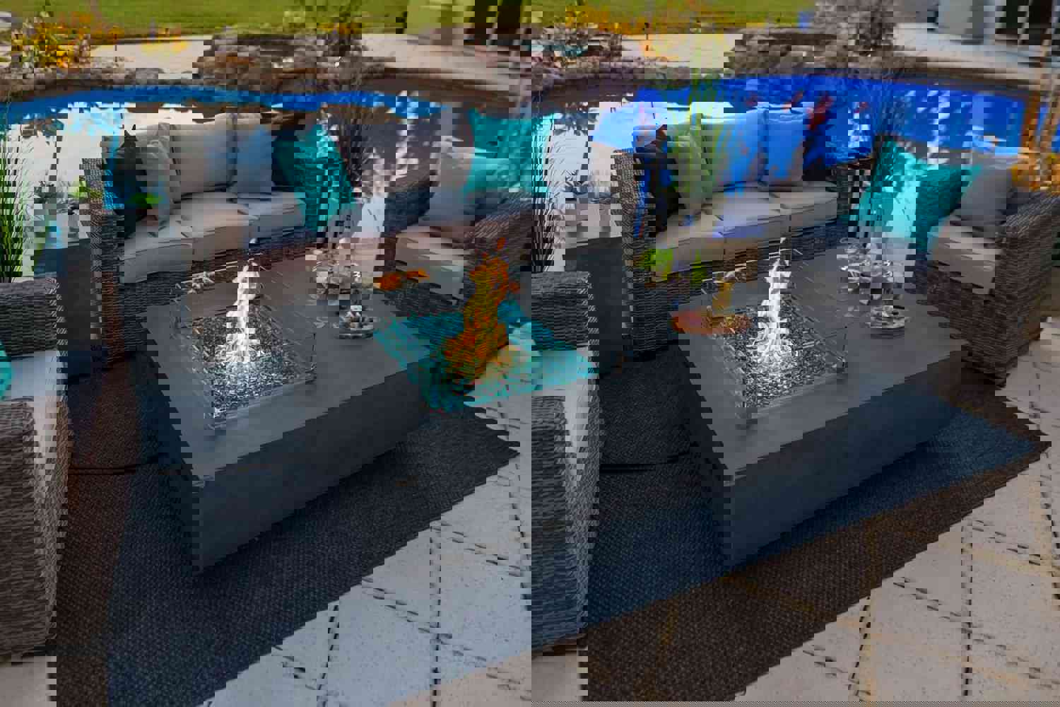 65 Rectangular Outdoor Propane Gas Fire Pit Table in Gray