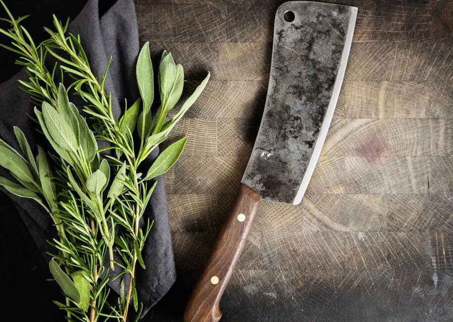 Walnut Kitchen Cleaver - High Carbon Steel Chef Knife