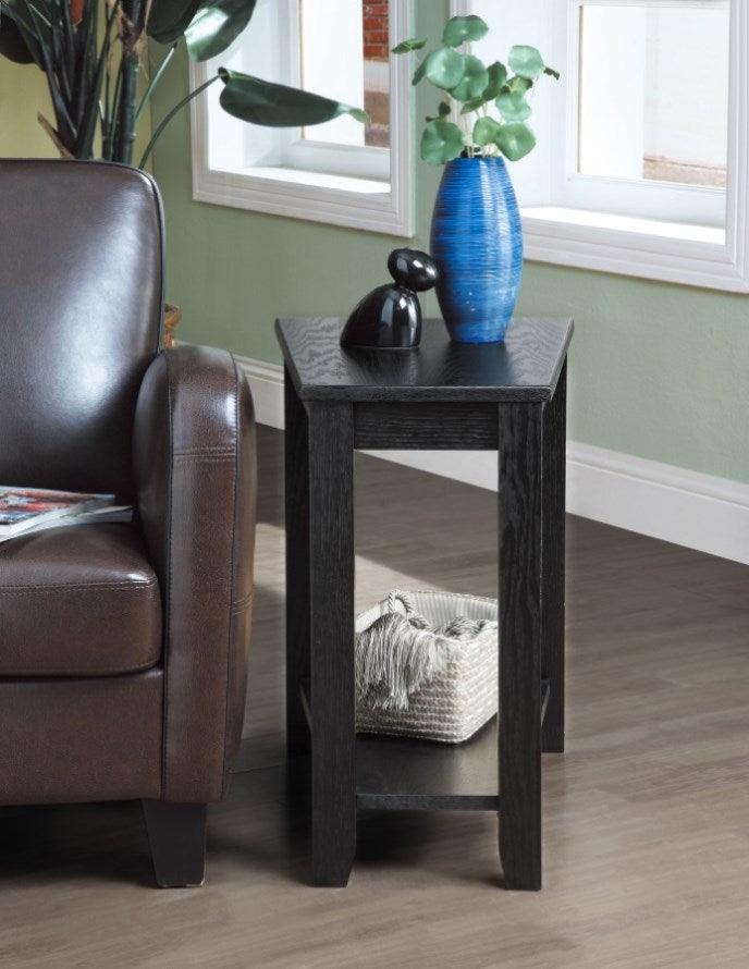 ZUN Contemporary Black Finish Wedge Shape Chairside Table with Lower Shelf