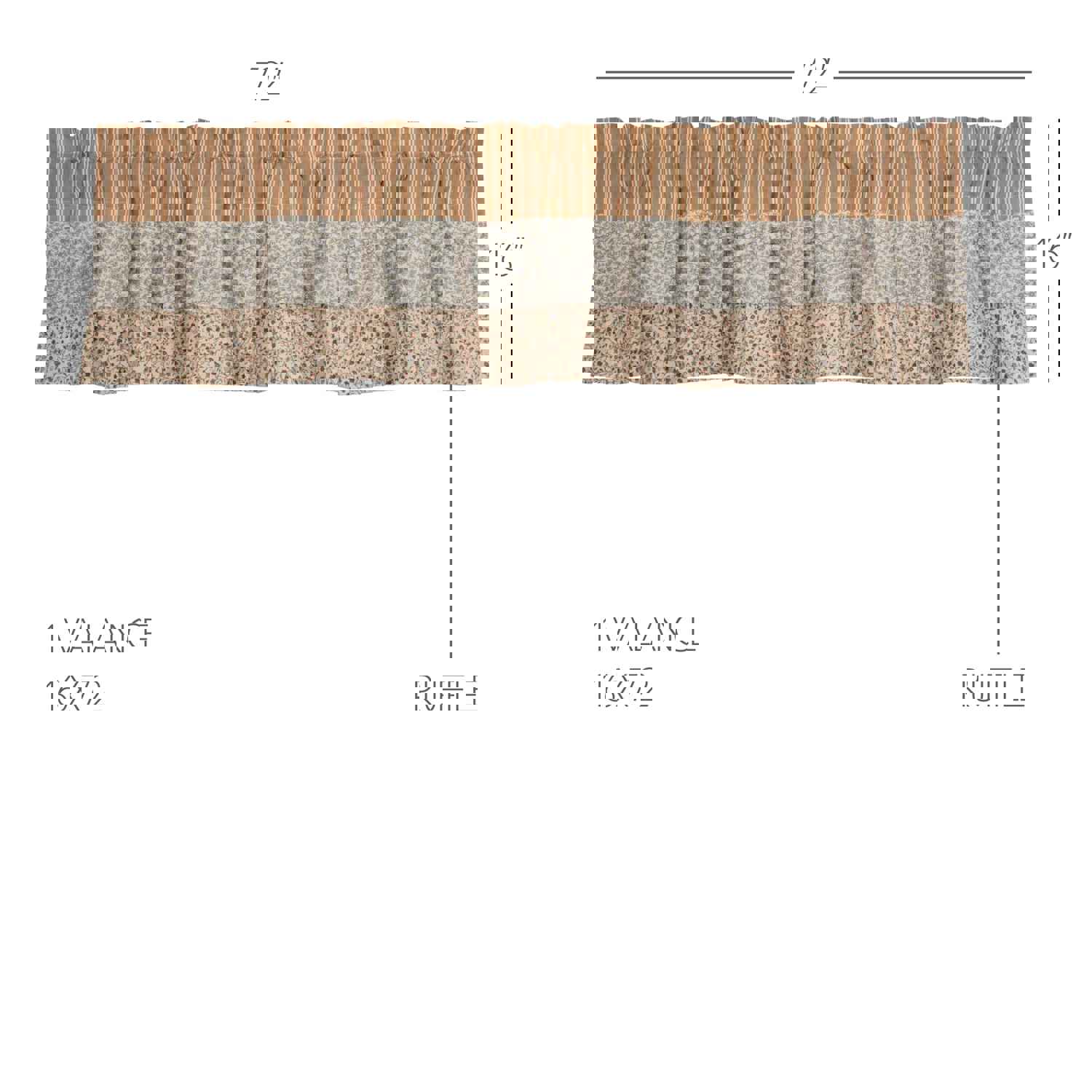 Kaila Ticking Gold Ruffled Valance 16x72 - Cottage-Style Window Decor