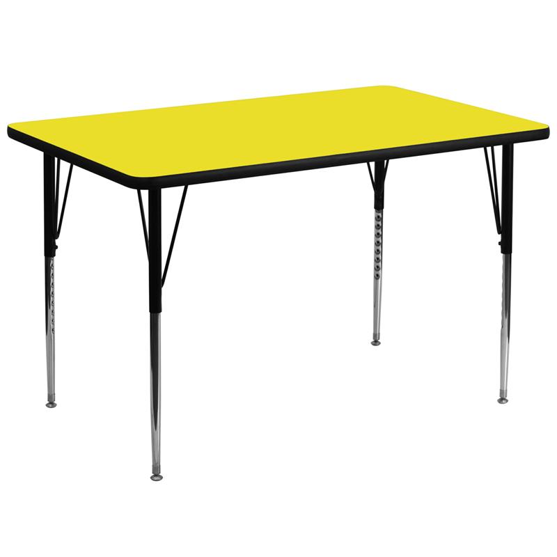 Flash Furniture 36W x 72L Rectangular Yellow HP Laminate Activity Table with Adjustable Legs