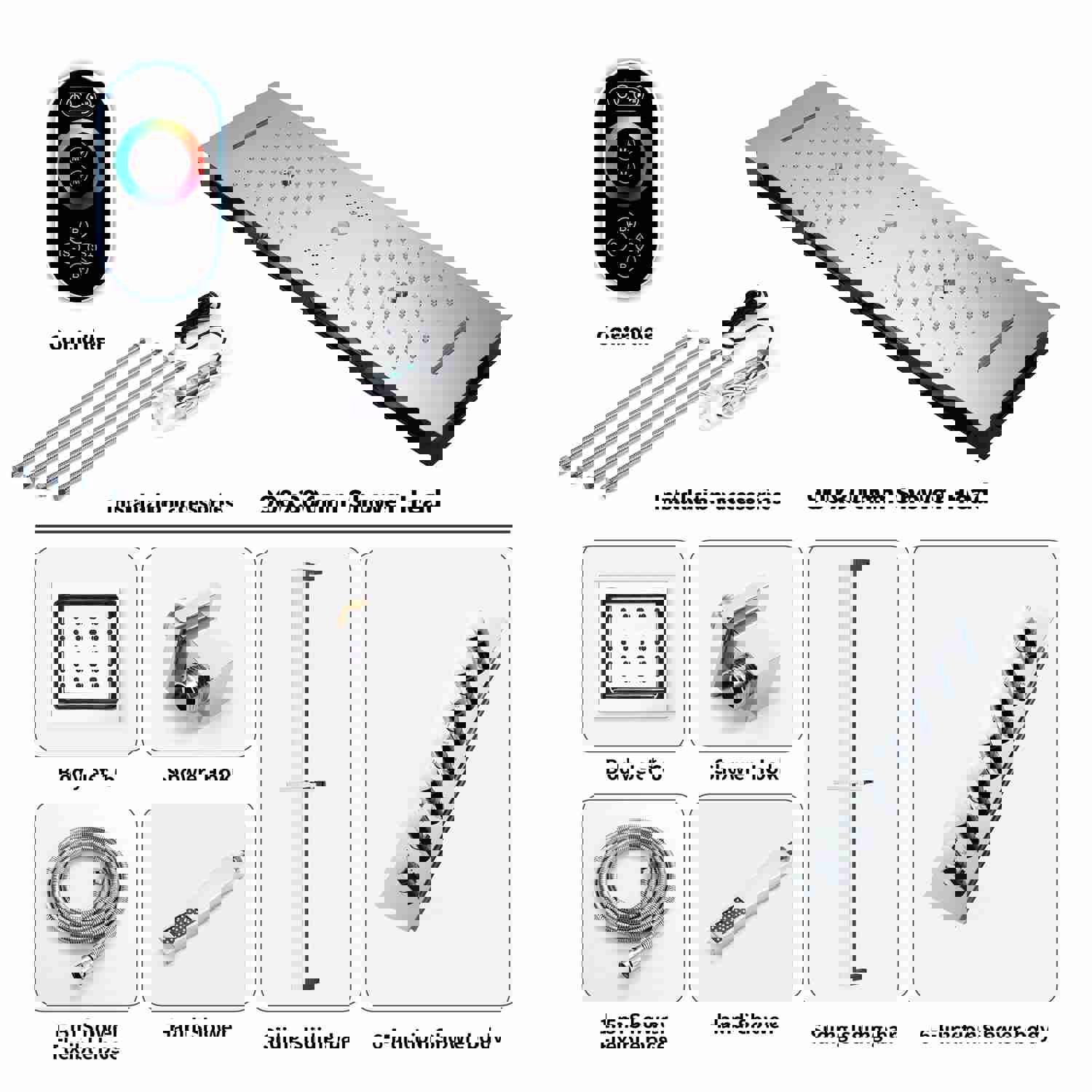 EDEN Brushed Nickel 36 Ceiling Mounted Complete LED Music Shower Set with Rainfall/Waterfall/Mist Spray/Water Column/Large Body Jets