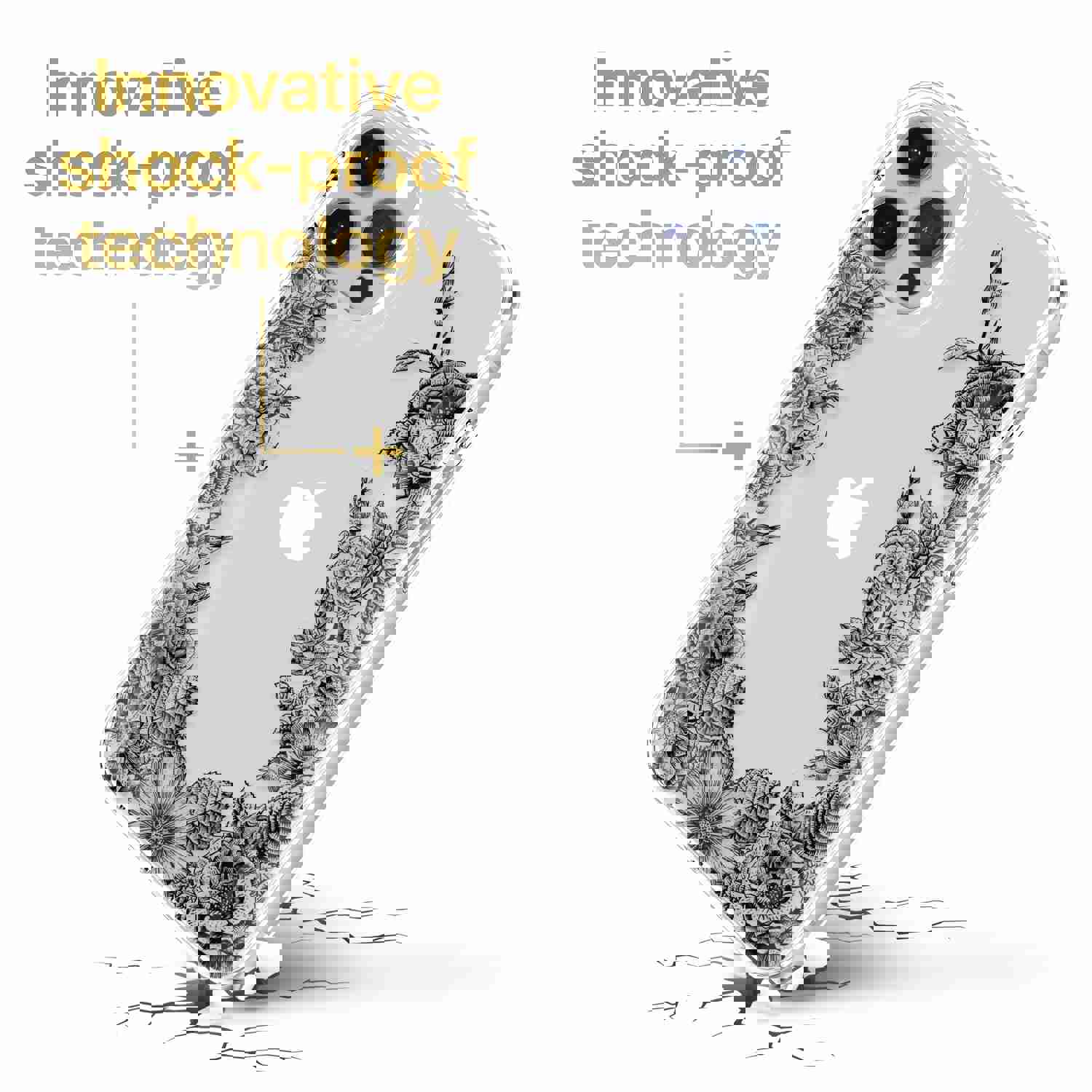 High-Quality TPU Clear Case with Vintage Flowers Design for iPhone & Samsung Phones