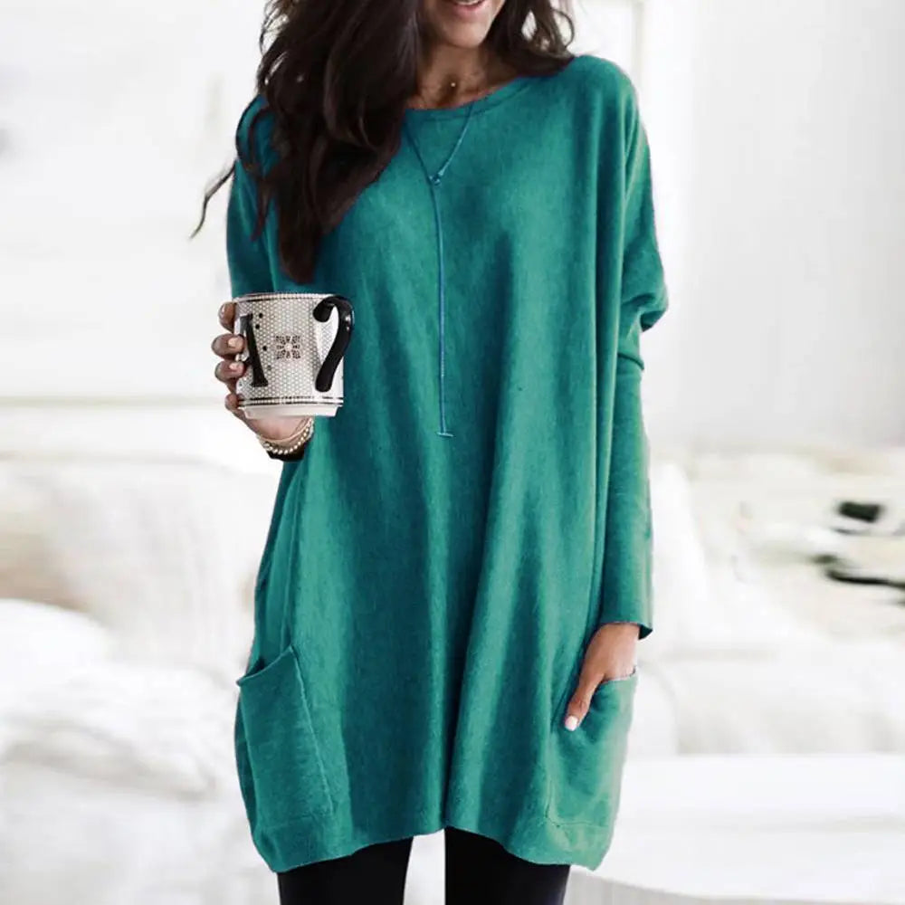 Nukty Women's Long Sleeve Pocket Tunic Tops Blouse