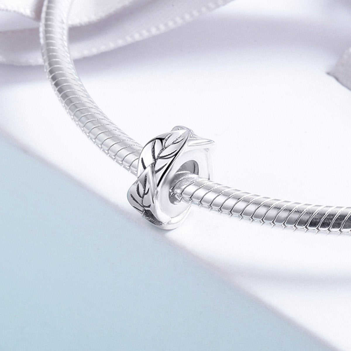 Sterling 925 Silver Leaf Circle Bead Pendant for Pandora & European Charm Bracelets