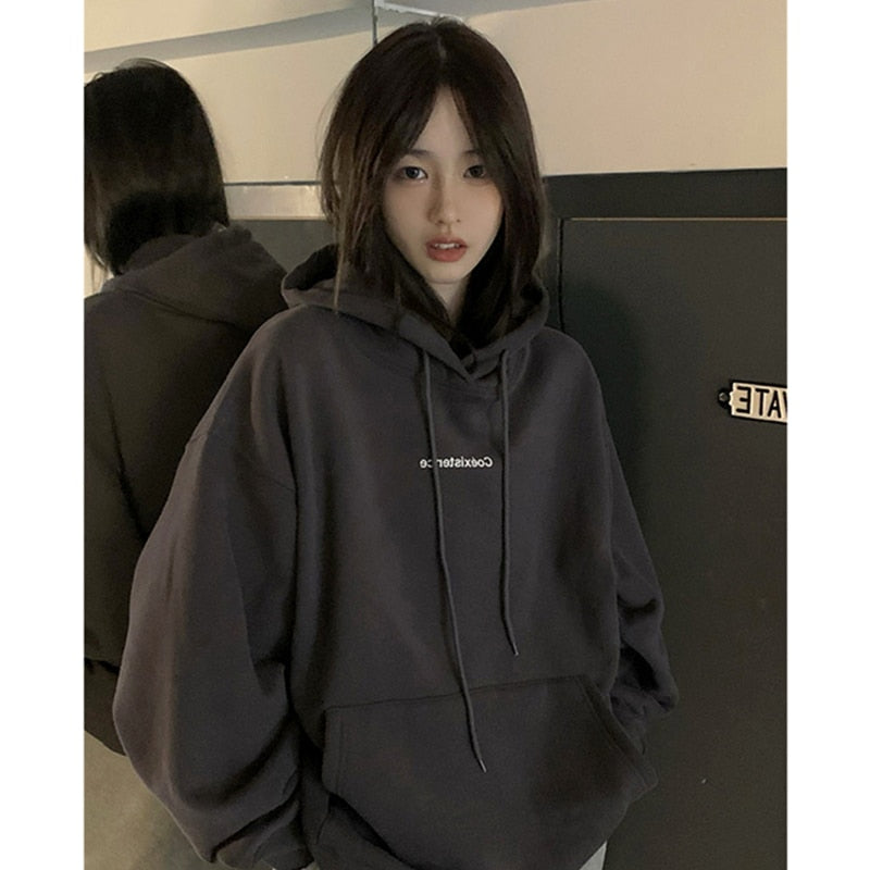 Trizchlor Fashion Dark Grey Hoodie Fleece Thicken Sweatshirt for Women