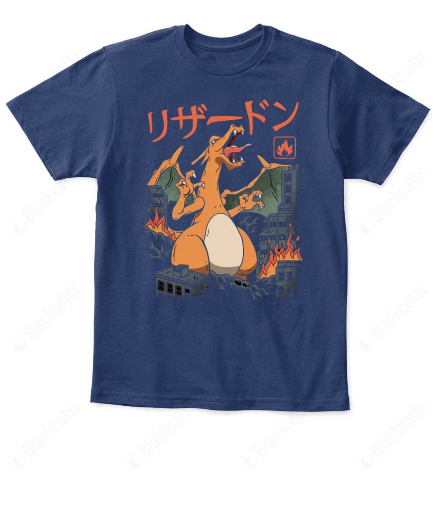 PKM Charizard Fire Kaiju Kid Custom Graphic T-Shirt