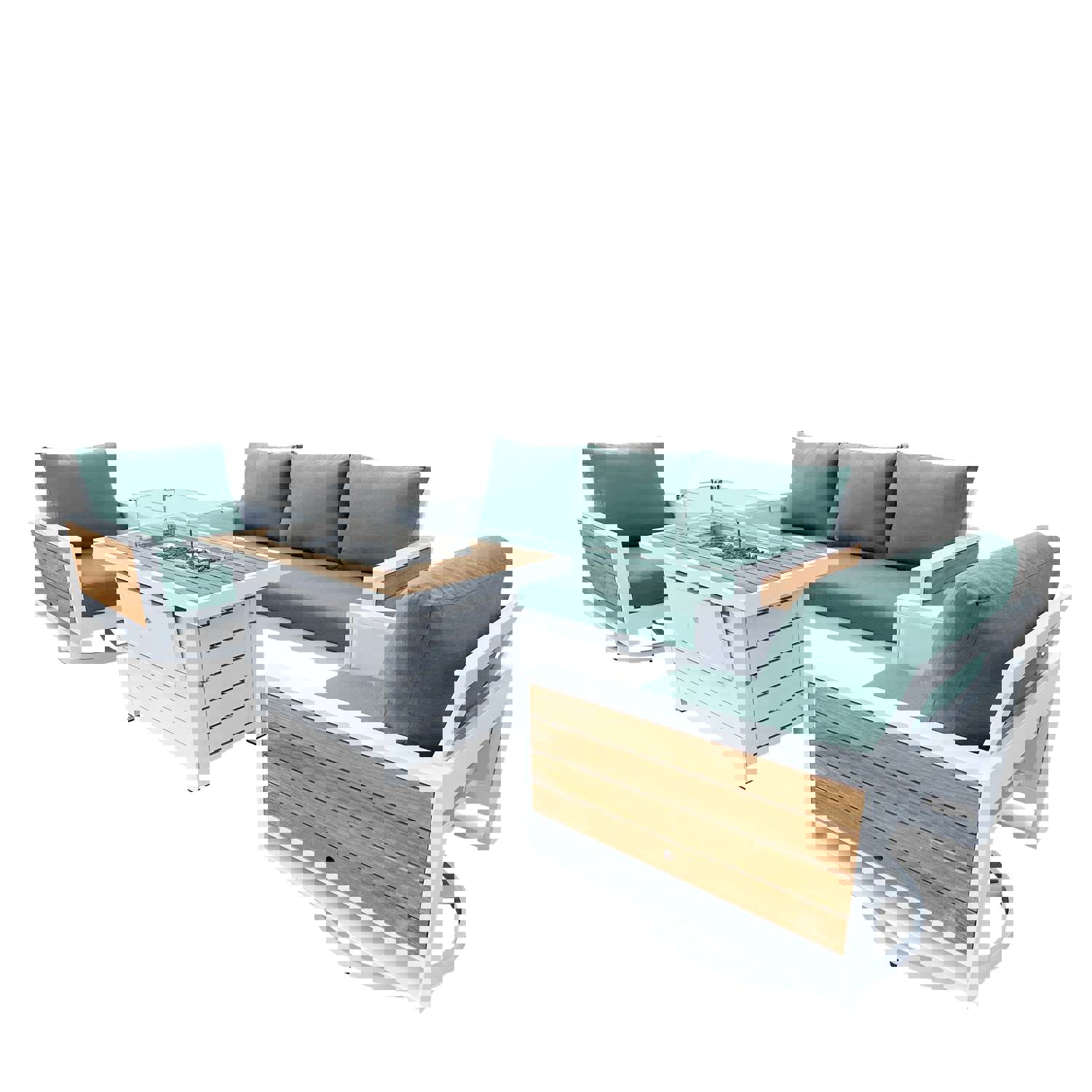 Denver 4-Piece Aluminum Outdoor Patio Fire Pit Seating Set with Acrylic Cast Breeze Cushions