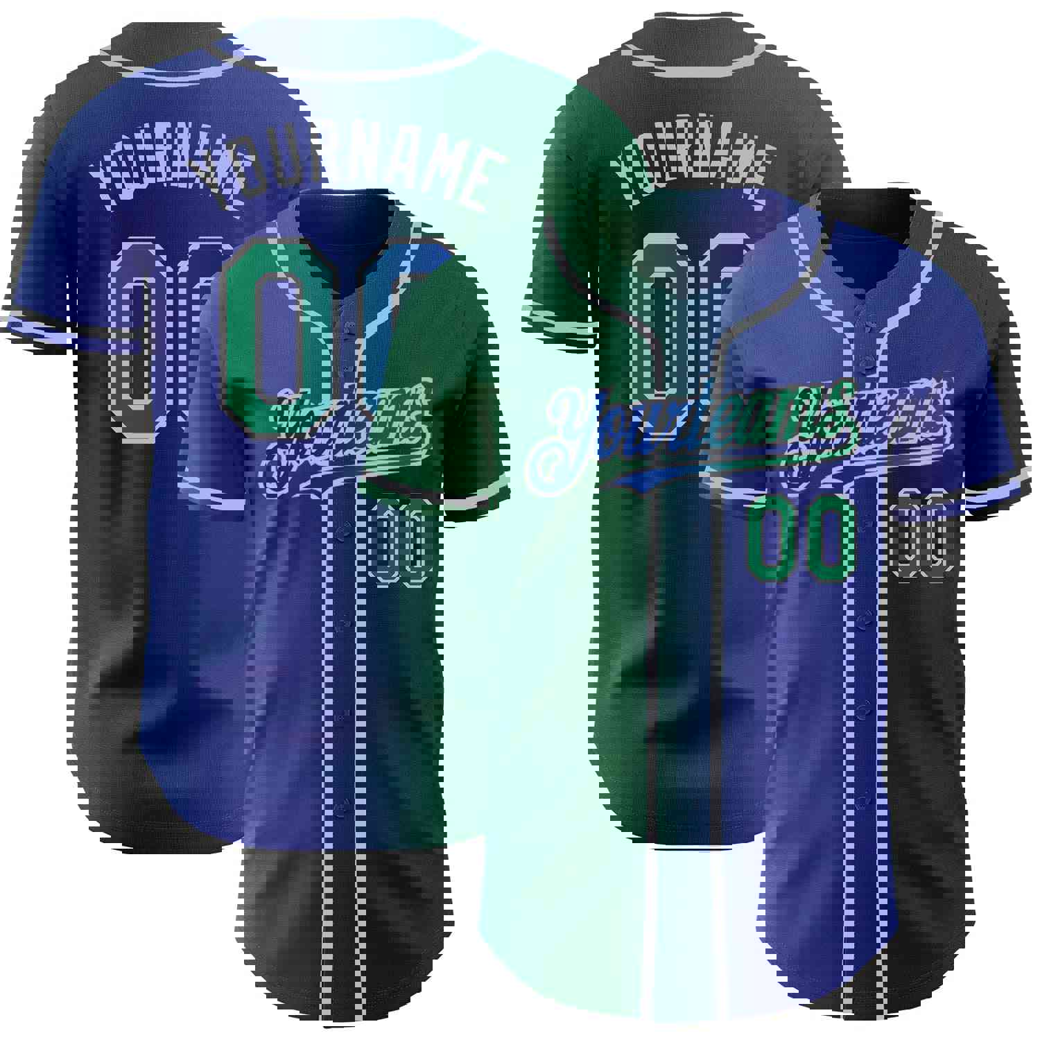Custom Royal Kelly Green-Gray Authentic Gradient Fashion Baseball Jersey