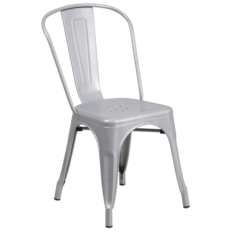 CH-51080TH-4-18CAFE Flash Furniture Chauncey Commercial Grade 24 Round Silver Metal Indoor-Outdoor Table Set with 4 Cafe Chairs