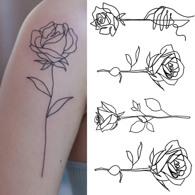 Qfdian Black Rose Temporary Tattoo Sticker - Realistic Fake Tattoo for Parties & Festivals