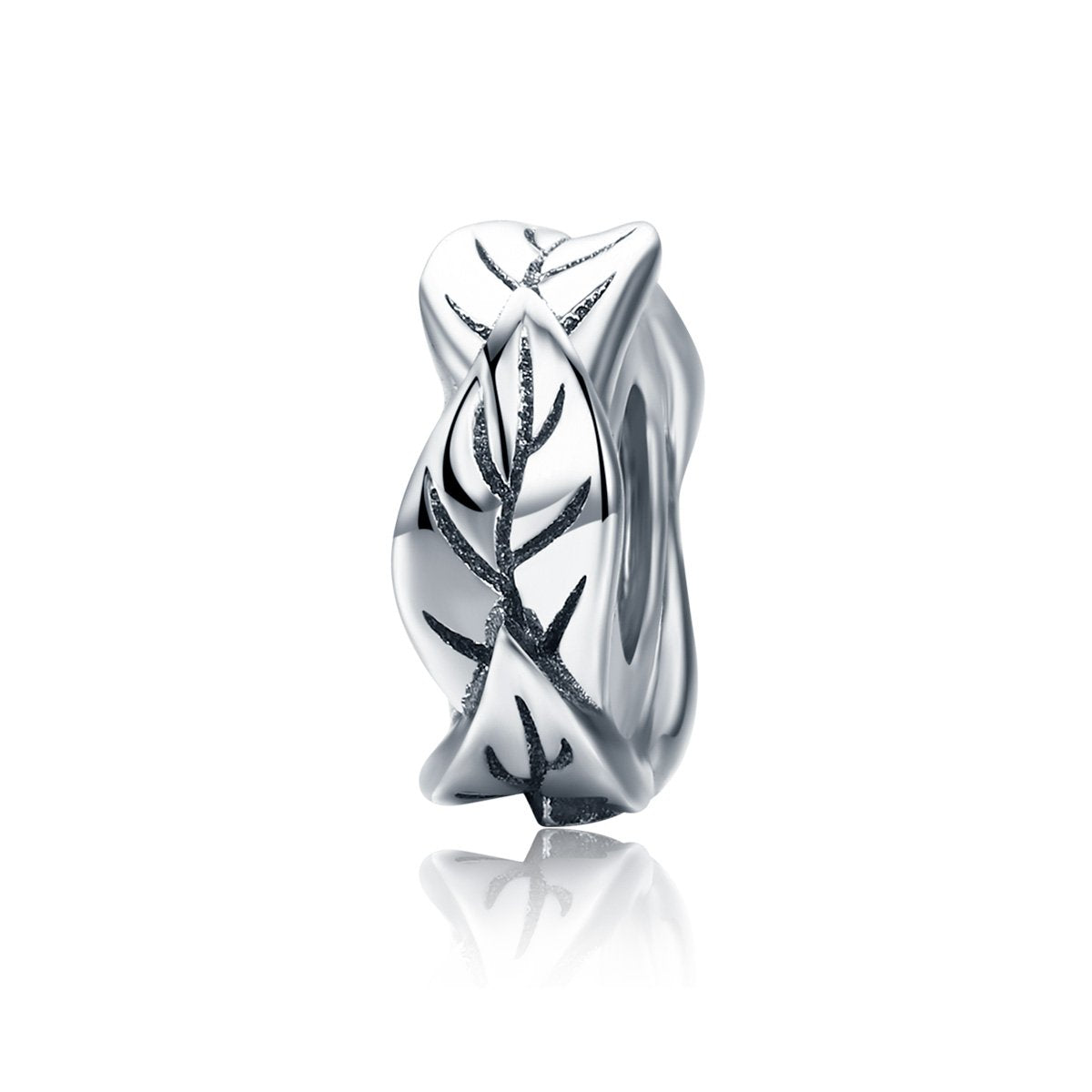 Sterling 925 Silver Leaf Circle Bead Pendant for Pandora & European Charm Bracelets