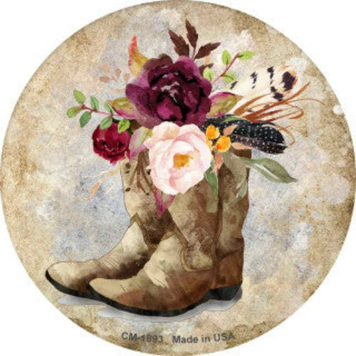 Flowers In Boots Novelty Set of 4 Round Coasters