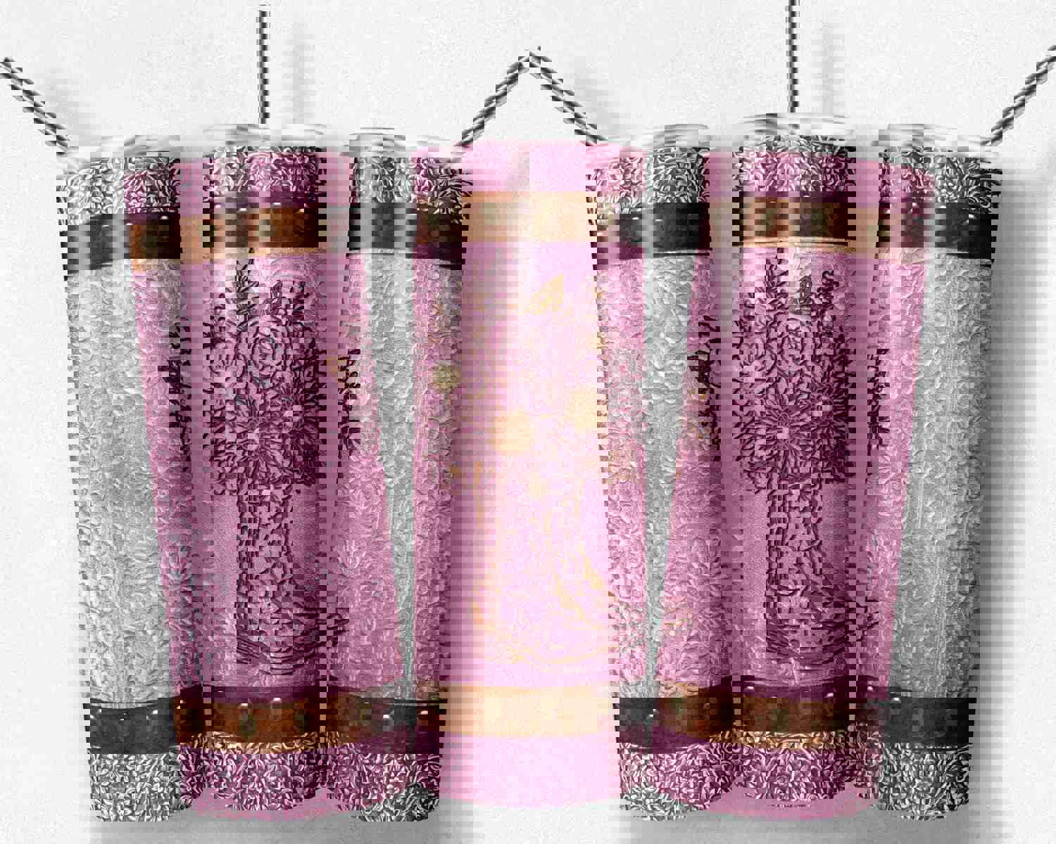 Floral Cowgirl Pink Rose Boot Western Tumbler Design Digital Download