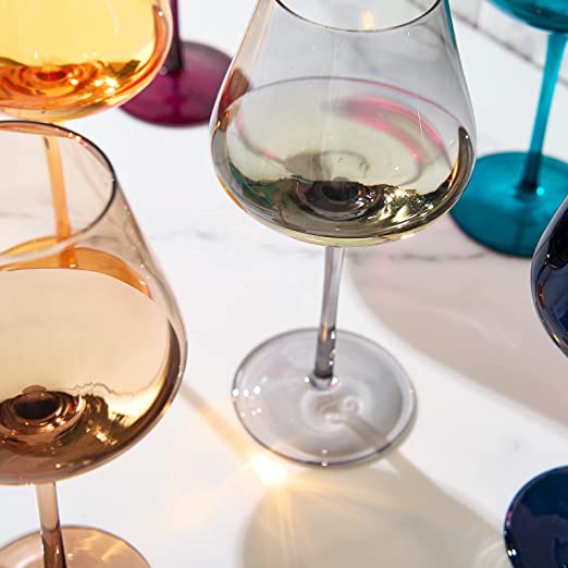 Jewel Colored Crystal Wine Glass Set of 6 - Elegant Italian Style Drinkware for Celebrations