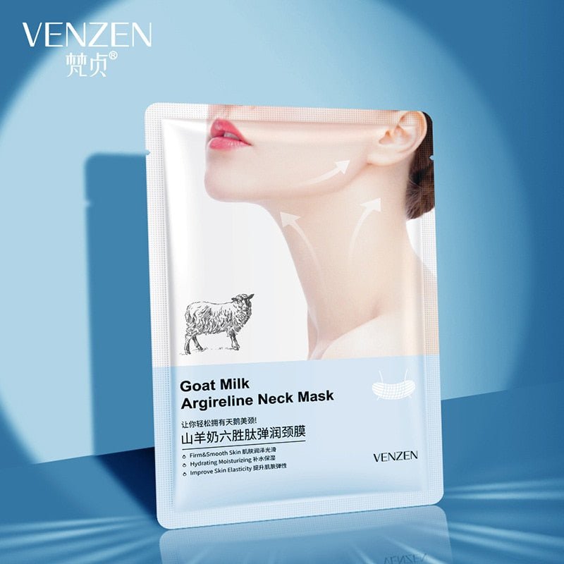 10pcs Goat Milk Hexapeptide Neck Mask - Collagen Firming Anti-Wrinkle Whitening Anti-Aging Mask