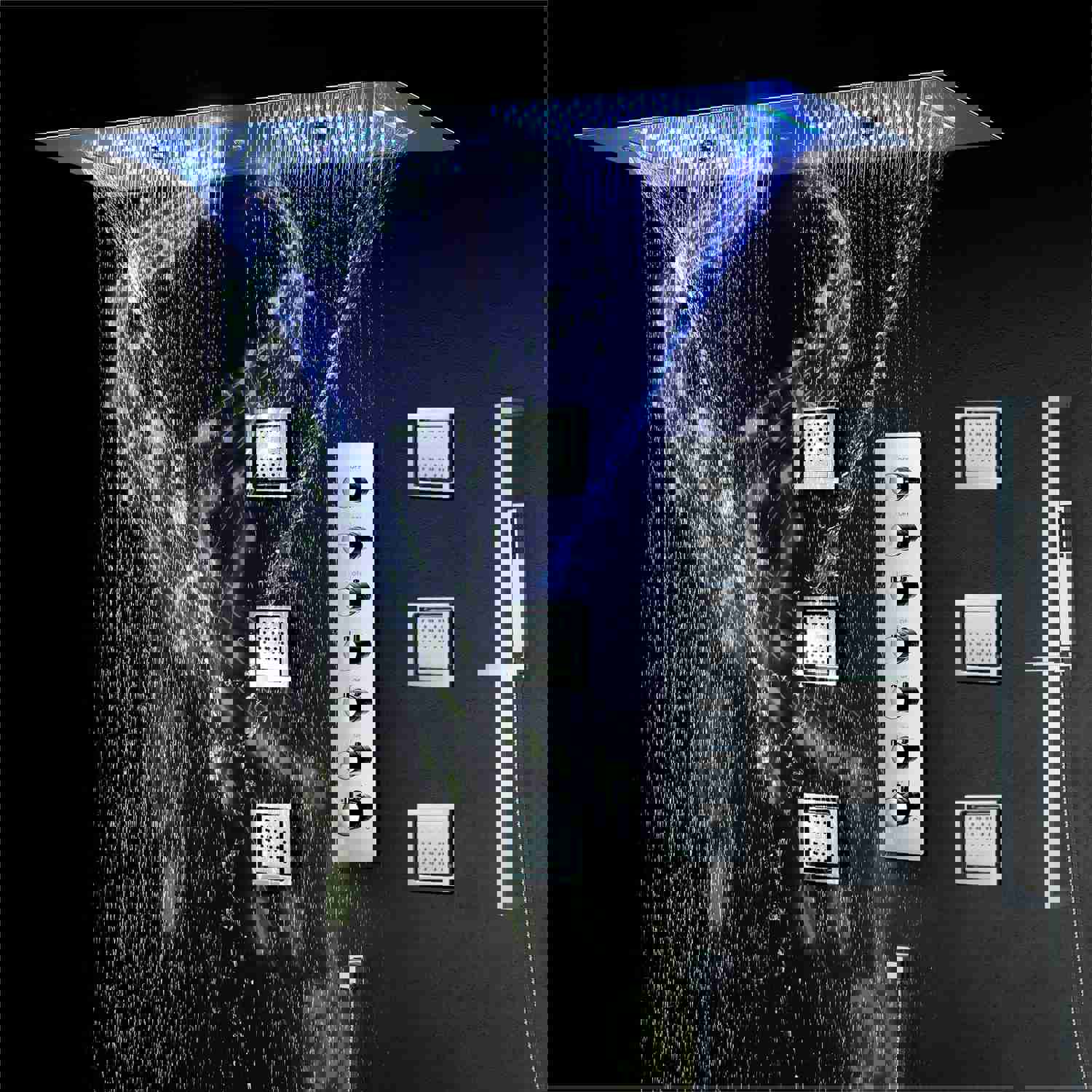 EDEN Brushed Nickel 36 Ceiling Mounted Complete LED Music Shower Set with Rainfall/Waterfall/Mist Spray/Water Column/Large Body Jets