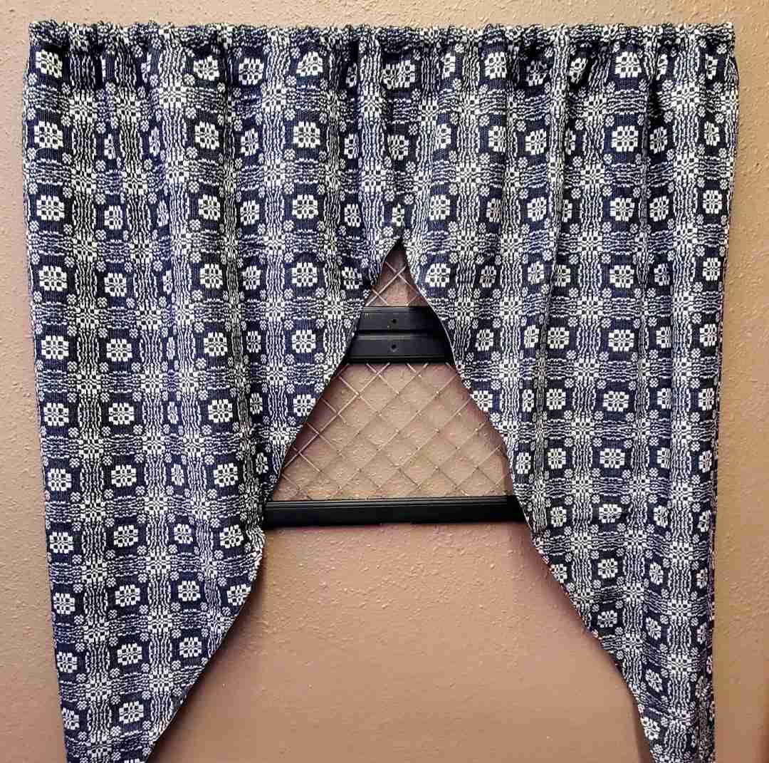 Colonial Primitive Gettysburg Blue Cream Savannah Swag Curtain - 2 Panel Set