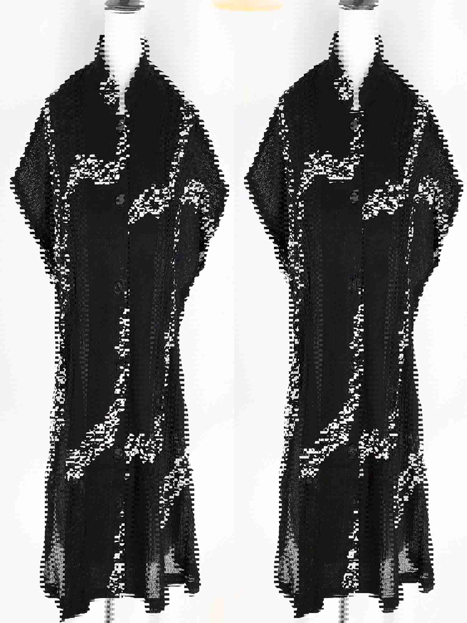 Pintuck Top - Square Stream Print - Black