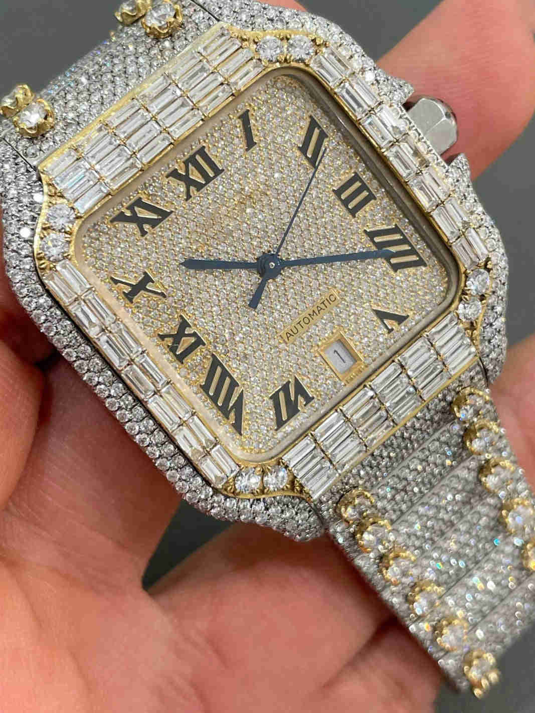 VVS Baguette Diamond Bezel Two Tone Moissanite Iced Out Watch