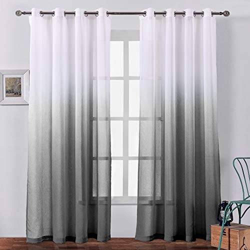 Faux Linen Ombre Sheer Curtains Voile Grommet Semi Sheer Set of 2