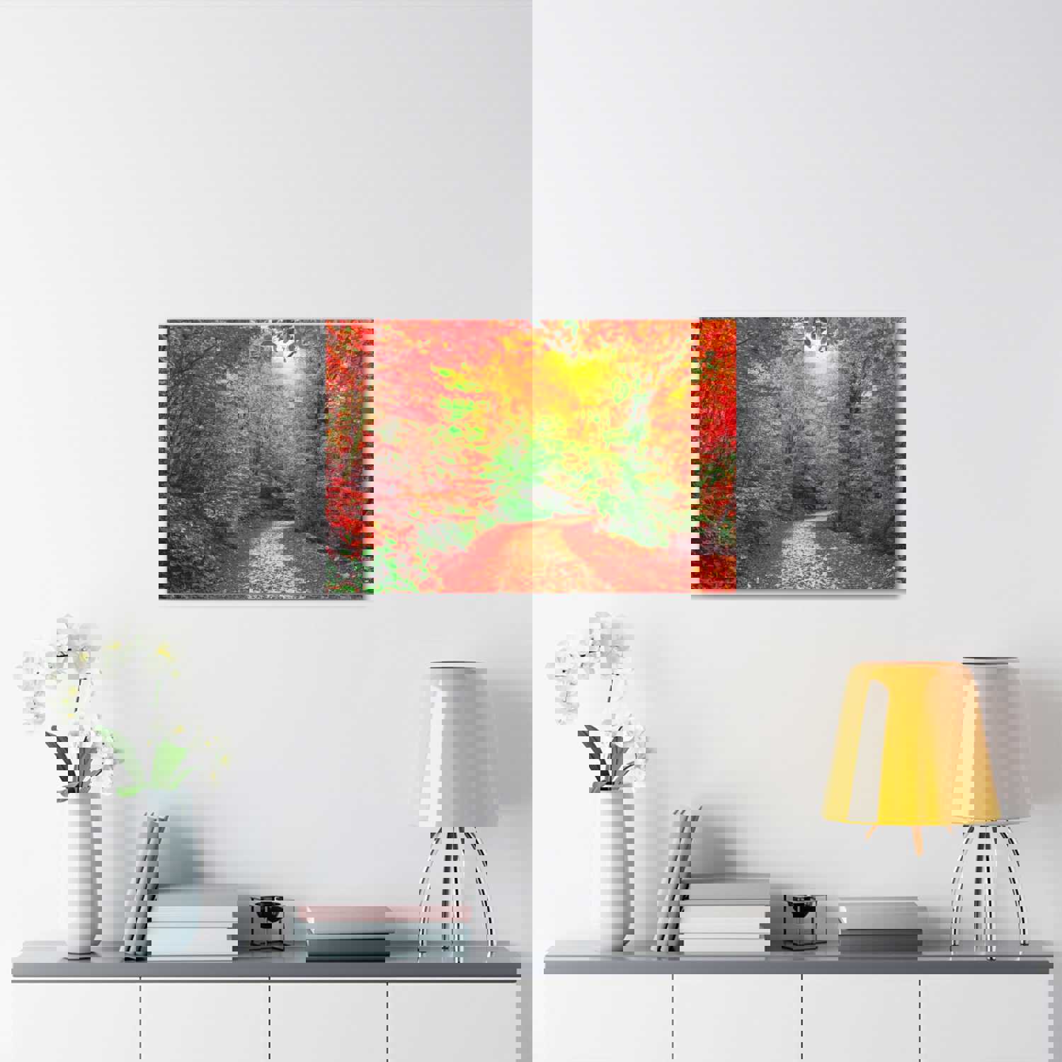 Colorful Trees Footpath Road Flower Canvas Wall Art for Home Decor