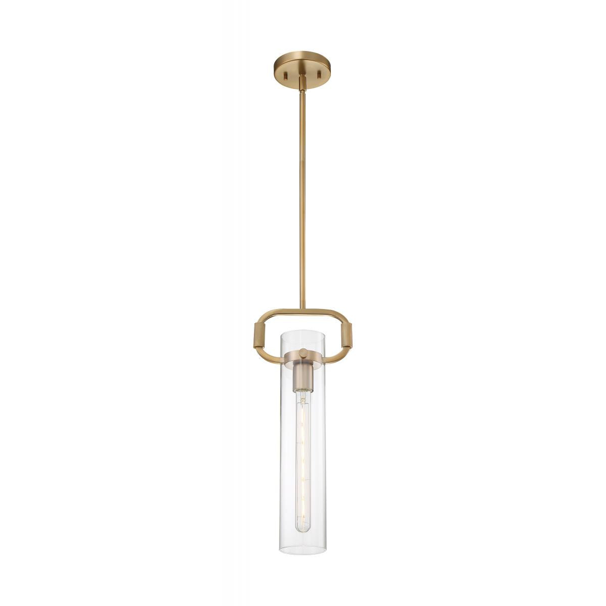 Teresa 1 Light Cylinder Pendant with Clear Glass - Burnished Brass Finish