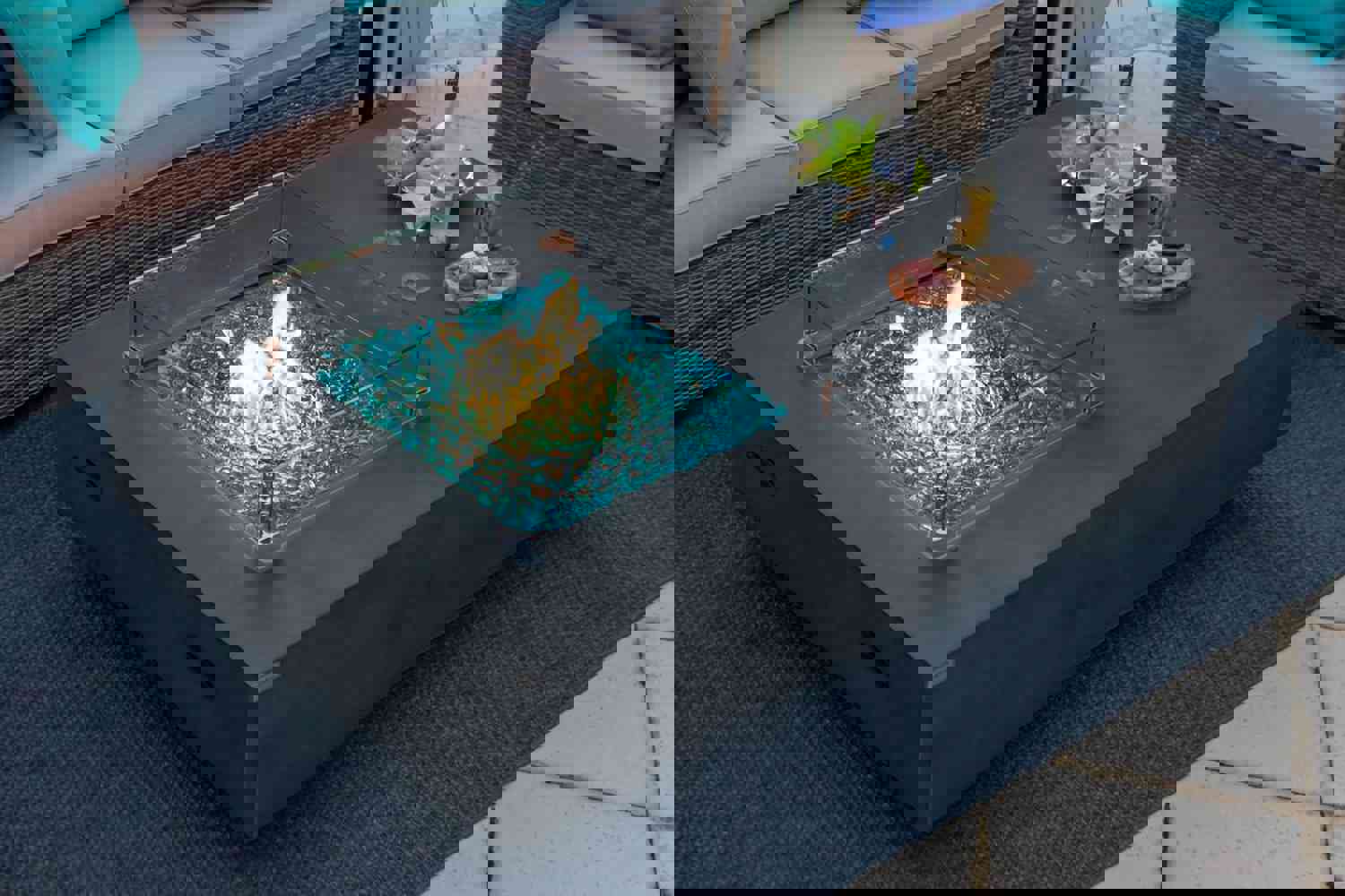 65 Rectangular Outdoor Propane Gas Fire Pit Table in Gray