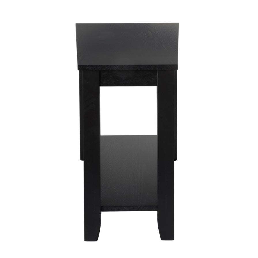 ZUN Contemporary Black Finish Wedge Shape Chairside Table with Lower Shelf