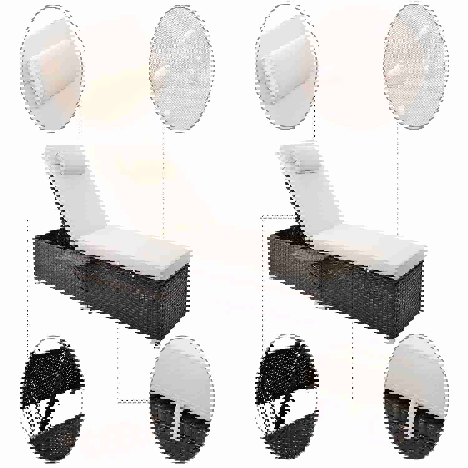 Outdoor PE Wicker Chaise Lounge - 2 Piece Patio Lounge Chair Set with Side Table