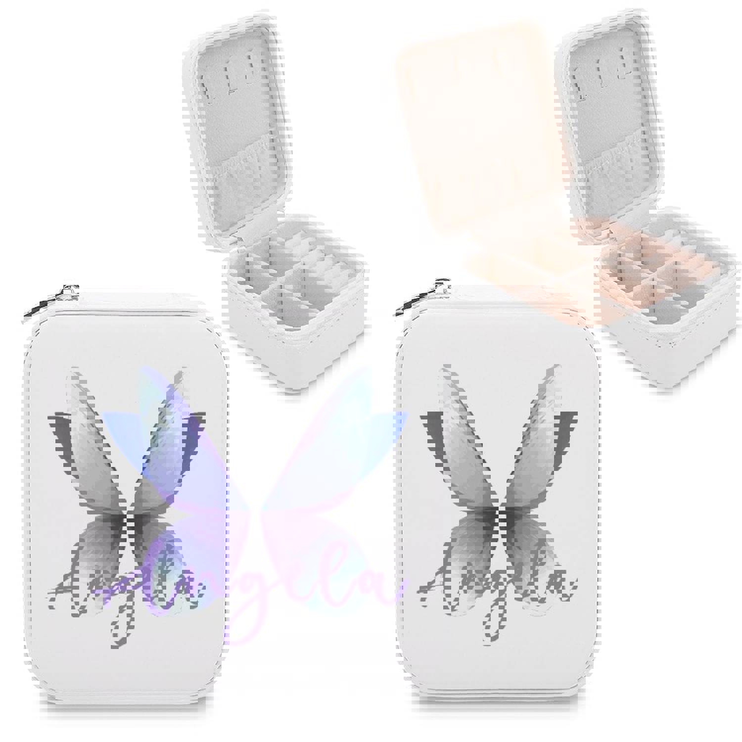 Custom Name Butterfly Wedding Bridesmaid Jewelry Box - Personalized Travel Makeup Storage