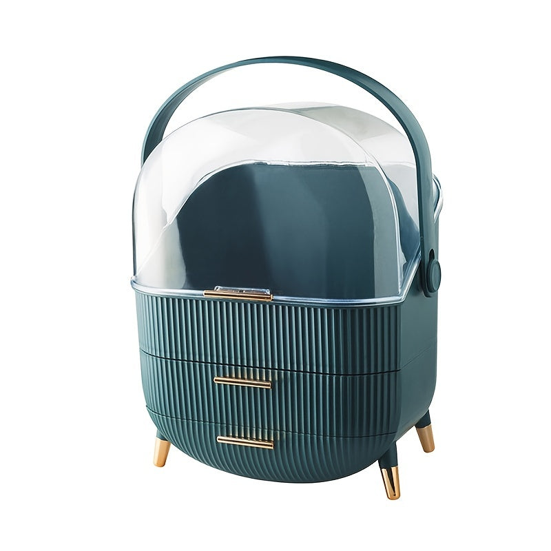 1pc Portable Large Capacity Cosmetic Storage Box with Lid and Drawers