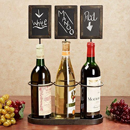 Leraze Metal Wine Bottle Holder with Chalkboard Signs - Holds 3 Bottles, Kitchen & Dining Decor