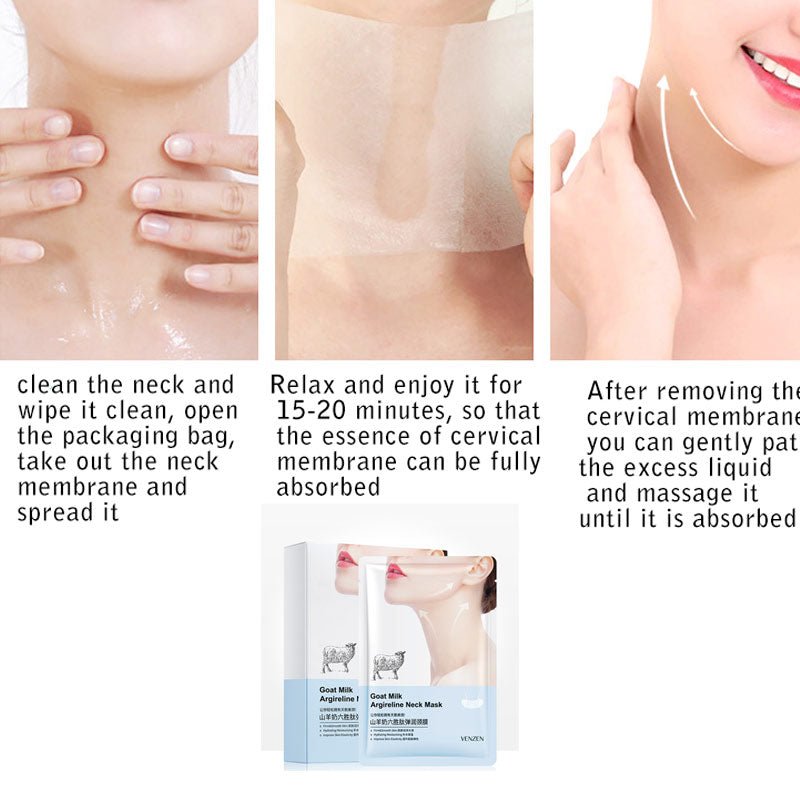 10pcs Goat Milk Hexapeptide Neck Mask - Collagen Firming Anti-Wrinkle Whitening Anti-Aging Mask