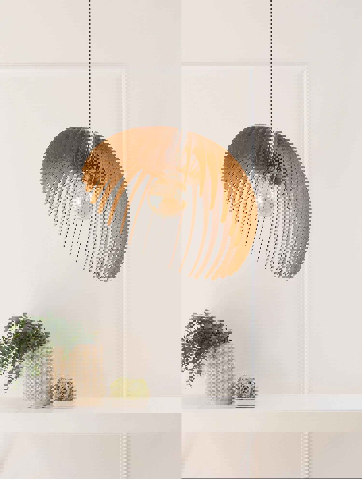 Global Pendant Light with Unique Wooden Frame