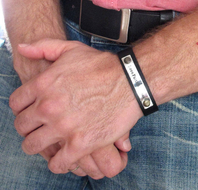 Custom Engraved Latitude Longitude Bracelet Cuff for Men - Personalized Leather Gift