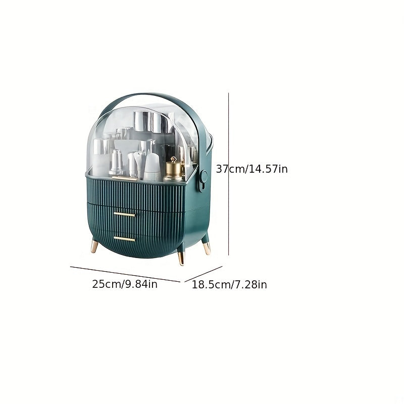 1pc Portable Large Capacity Cosmetic Storage Box with Lid and Drawers