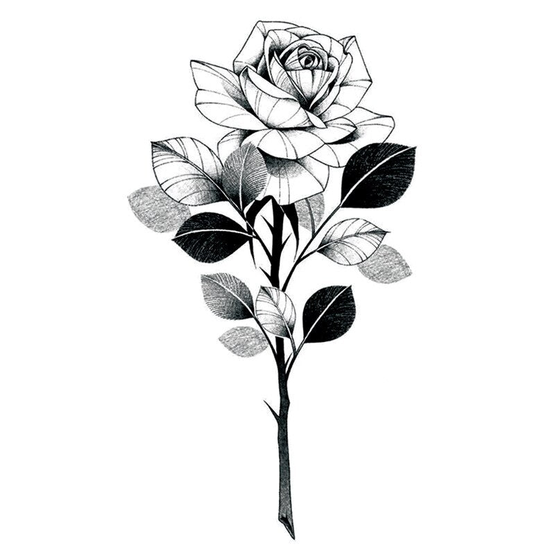 Qfdian Black Rose Temporary Tattoo Sticker - Realistic Fake Tattoo for Parties & Festivals