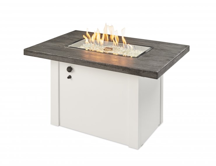 Stone Grey Havenwood Rectangular Gas Fire Pit Table with White Base