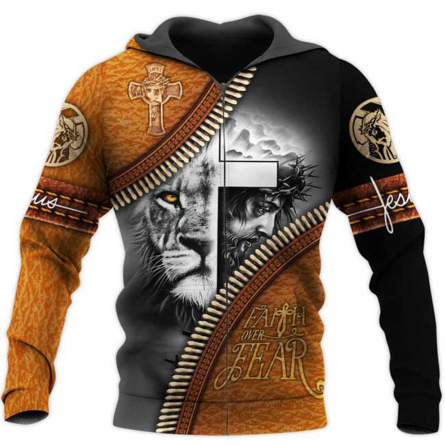 Faith Over Fear 3D All Over Printed Hoodie - Sublimation Jesus Lion Shirt