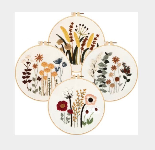 Beginner Floral Embroidery Kit - DIY Craft with Flowers, Cat Tails, Poppy, Daisy, and Baby’s Breath
