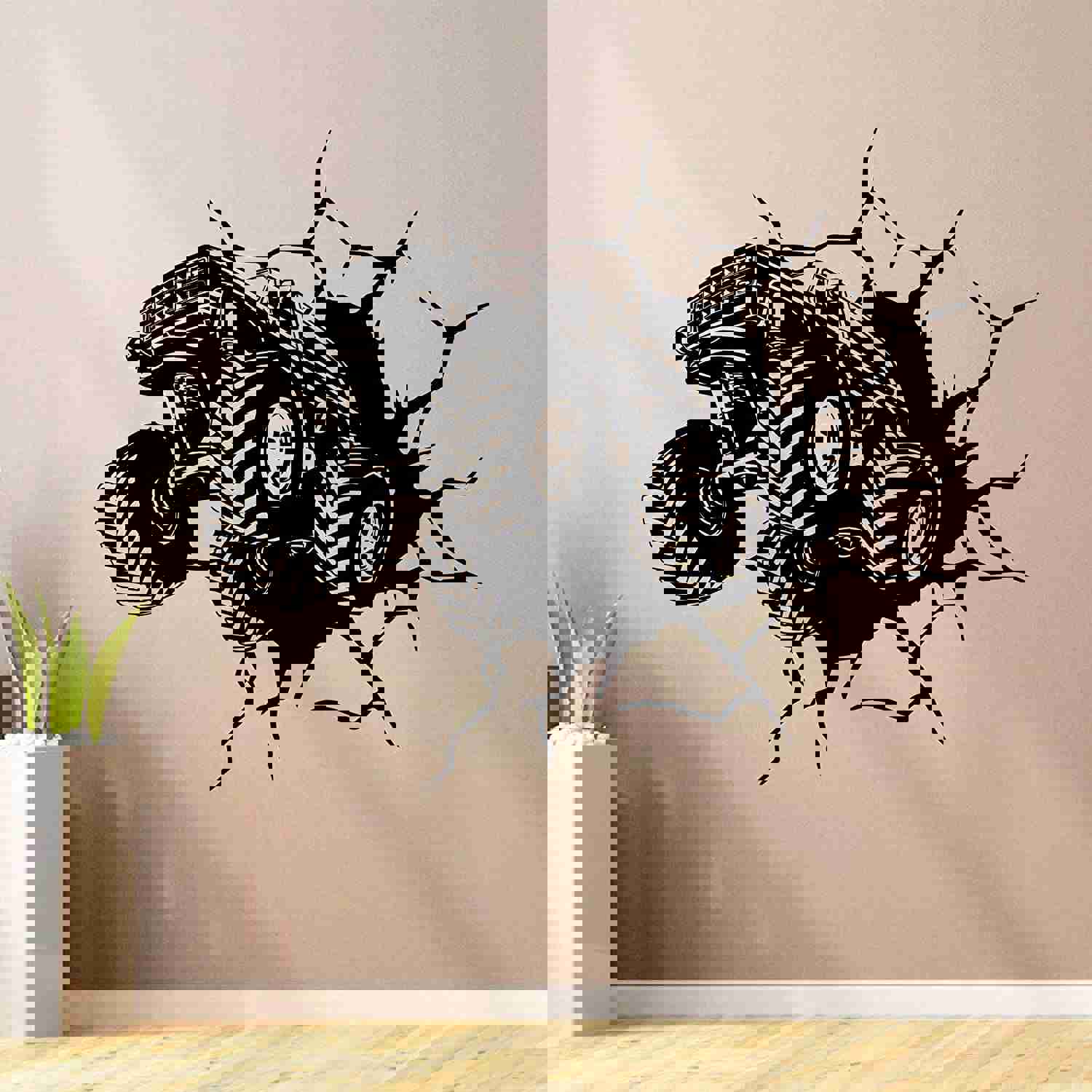 Trucks Vinyl Wall Sticker Wall Decal - Monster Truck Wall Crash Trucks Wheels Toy Car