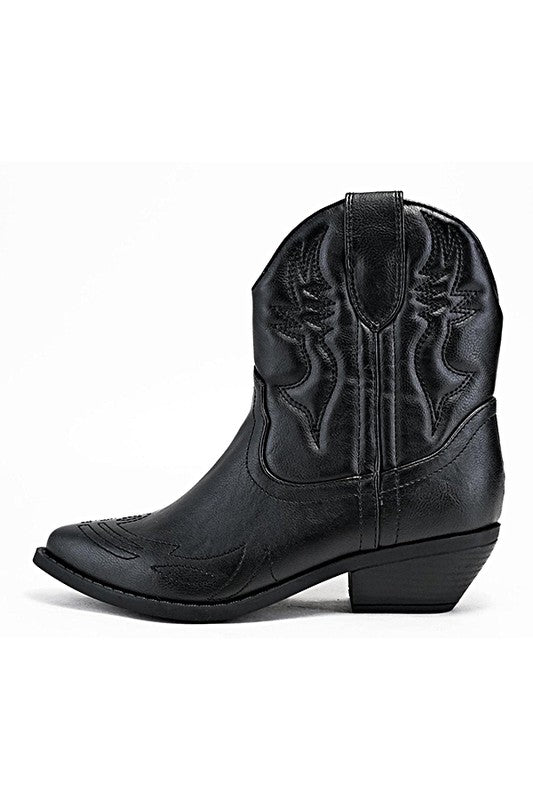 Watermelon Crawl Ankle Cowgirl Boots - Black