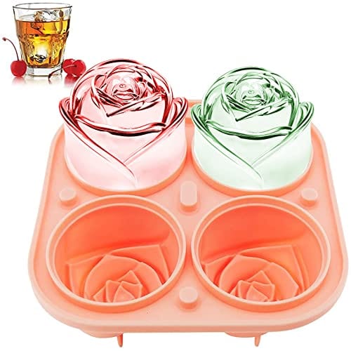 KooMall 3D Rose Ice Molds - 2.5 Inch Large Silicone Ice Cube Trays for Cocktails, Juice, Whiskey