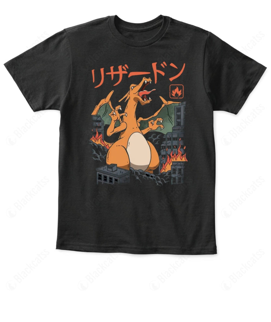 PKM Charizard Fire Kaiju Kid Custom Graphic T-Shirt