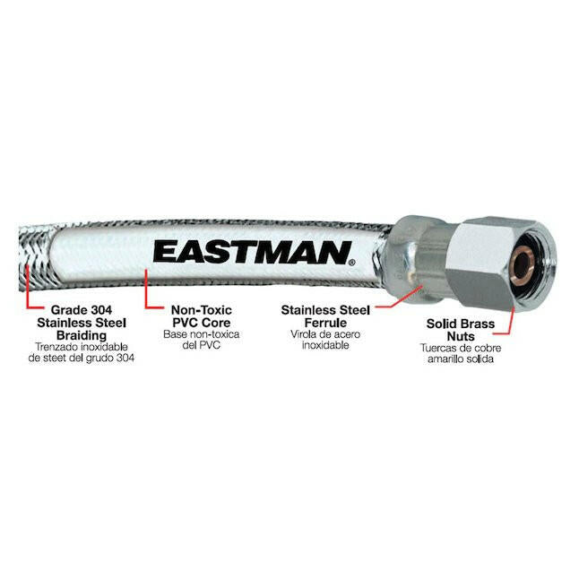 Eastman 5-ft Stainless Steel Ice Maker Connector with 1/4-in Compression Inlet & Outlet