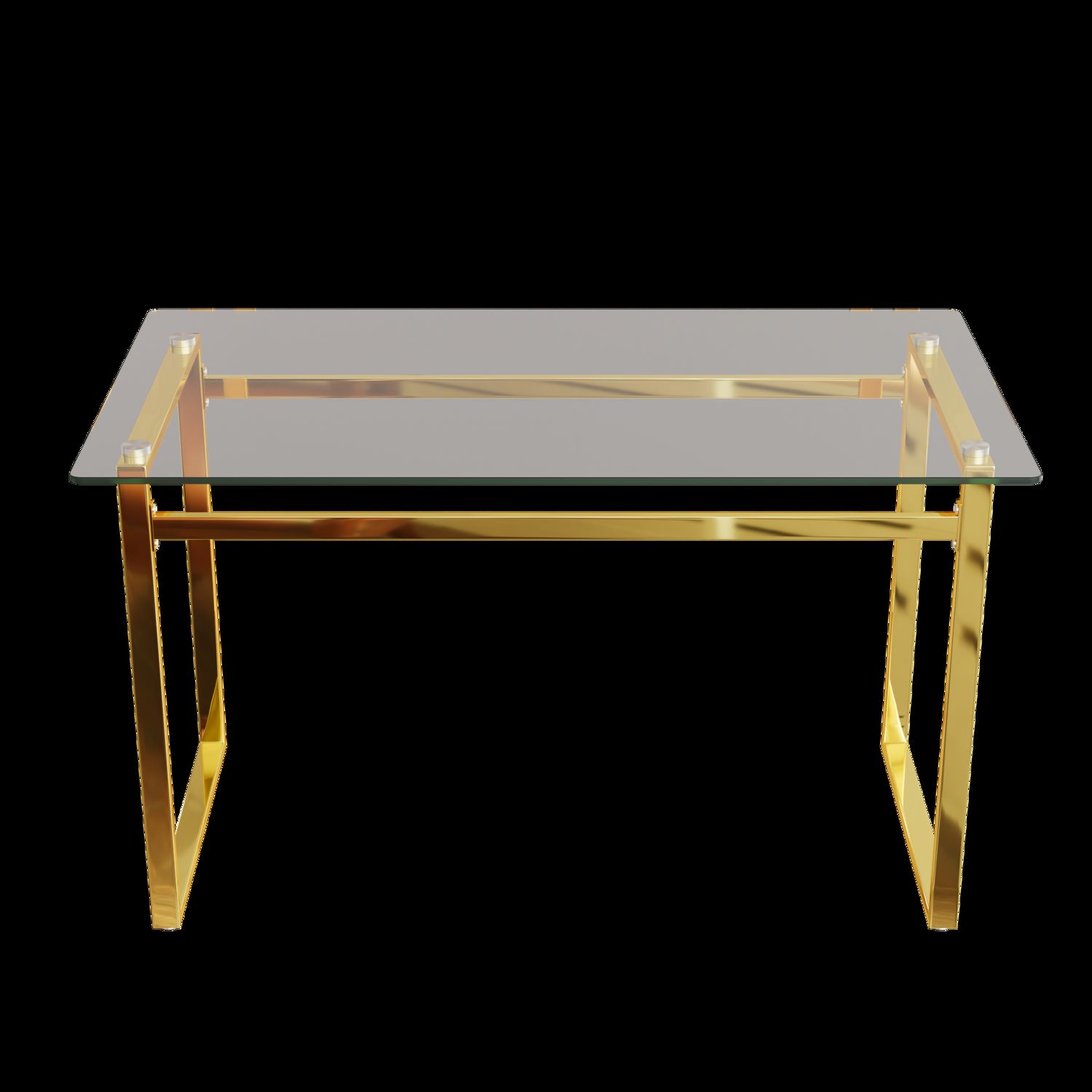 Modern Minimalist Rectangular Glass Dining Table for 4-6 with Tempered Glass Tabletop and Golden Chrome Legs