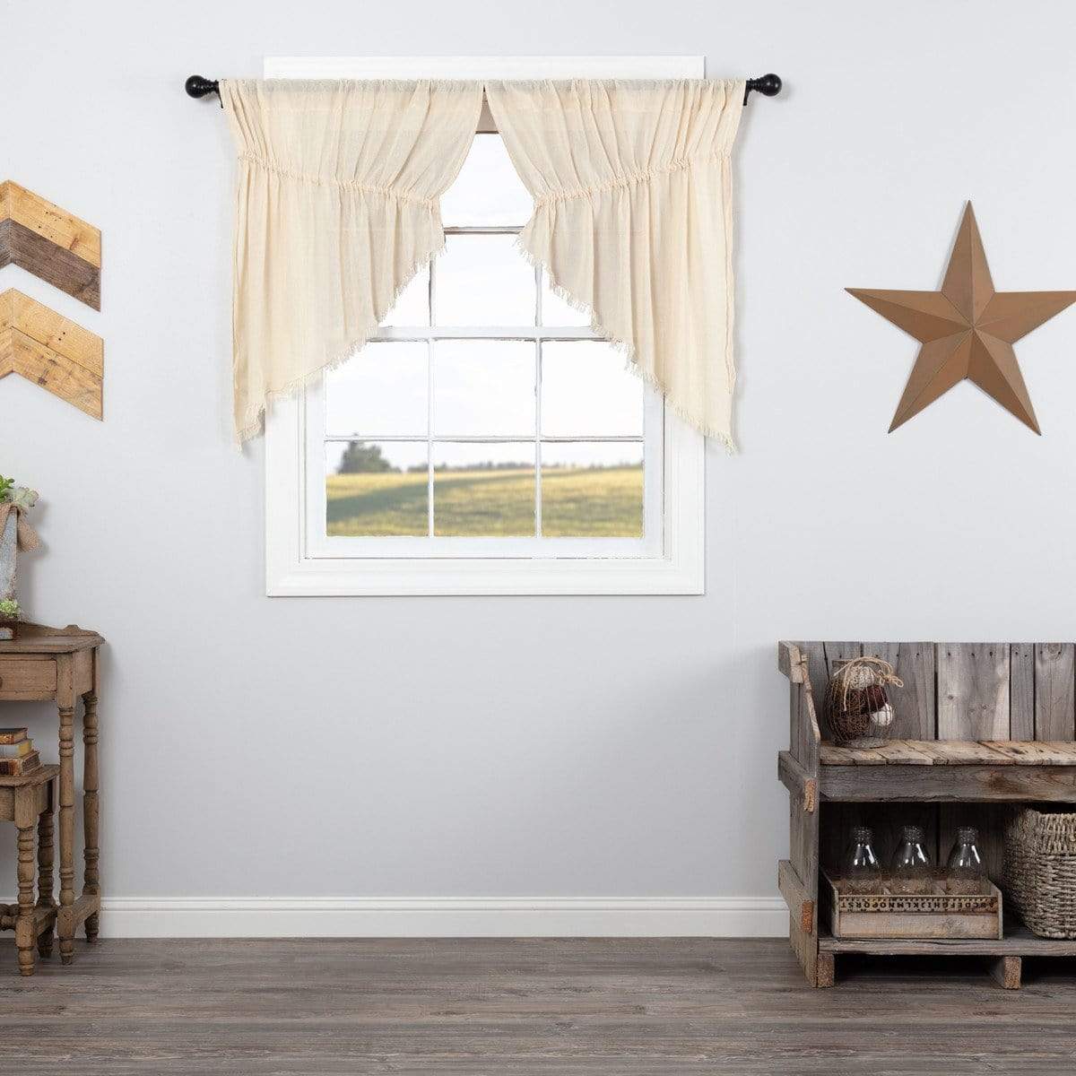 Tobacco Cloth Rustic Sheer Prairie Swag - 2 Piece Set