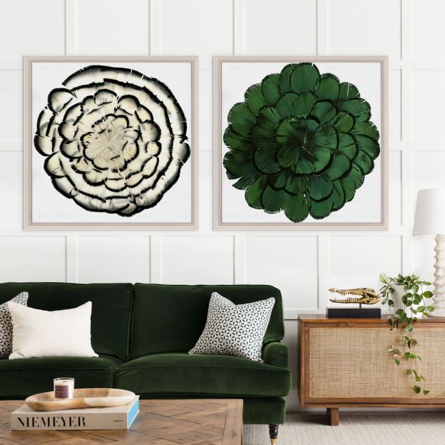 Natural Curiosities Queen Victoria Feathers 3 Art, Green - Elegant Floral Feather Wall Decor